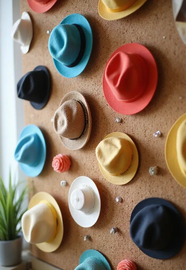 30 Hat Storage Ideas That Keep Your Collection Looking Sharp 22 30 Hat Storage Ideas That Keep Your Collection Looking Sharp - 4. Hat Display on a Cork Board