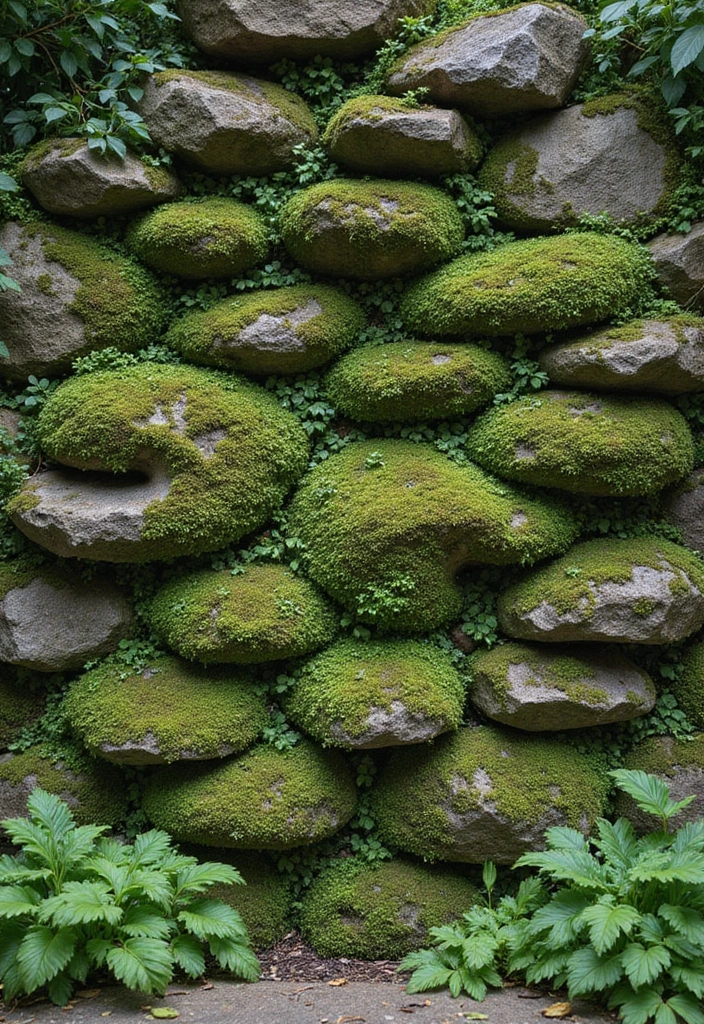 30 Inexpensive Retaining Wall Ideas That Look Amazing - 19. Moss Rock Wall