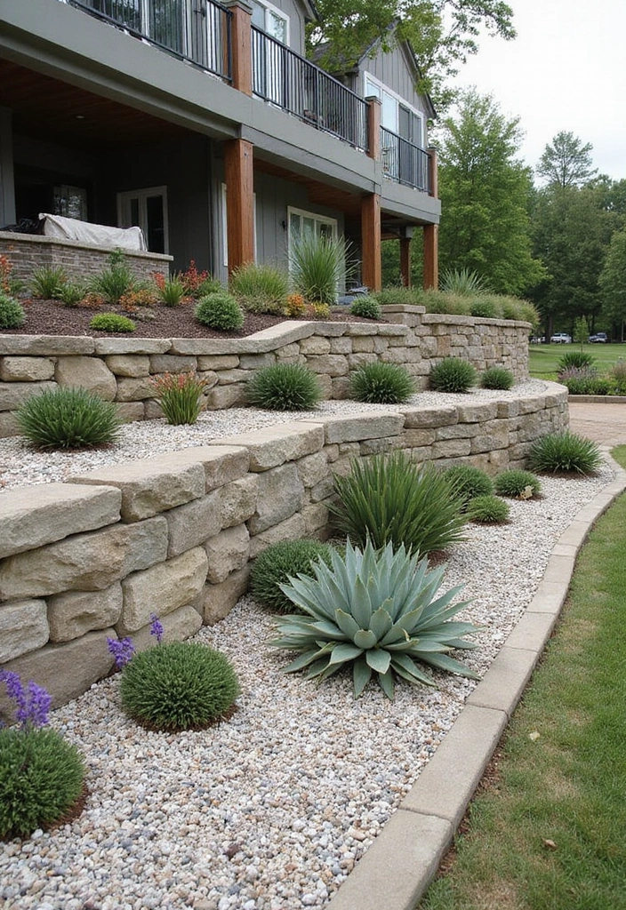 30 Inexpensive Retaining Wall Ideas That Look Amazing - 2. Stone and Gravel Wall