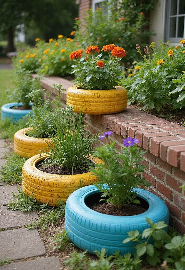 30 Inexpensive Retaining Wall Ideas That Look Amazing - 6. Tire Wall