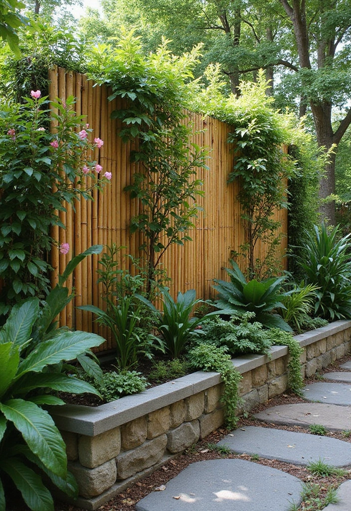 30 Inexpensive Retaining Wall Ideas That Look Amazing - 8. Bamboo Fence Retaining Wall