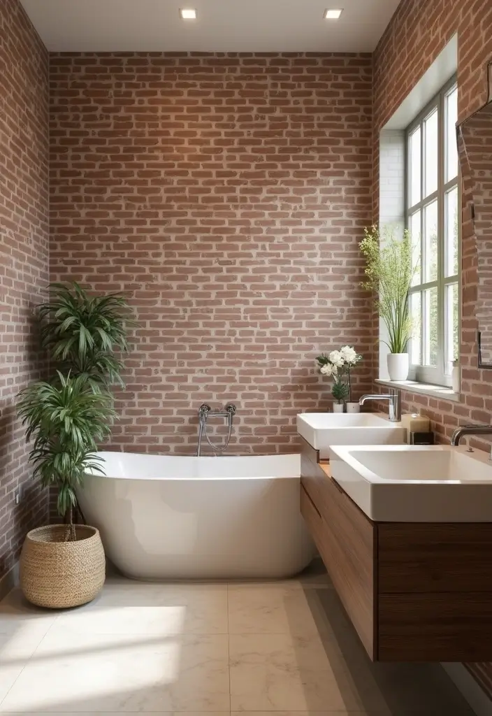 30 Interior Brick Wall Ideas for a Timeless Look 58 30 Interior Brick Wall Ideas for a Timeless Look - 10. Brick Wall in the Bathroom