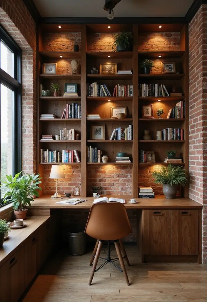 30 Interior Brick Wall Ideas for a Timeless Look 53 30 Interior Brick Wall Ideas for a Timeless Look - 9. Brick Wall with Built-In Shelving