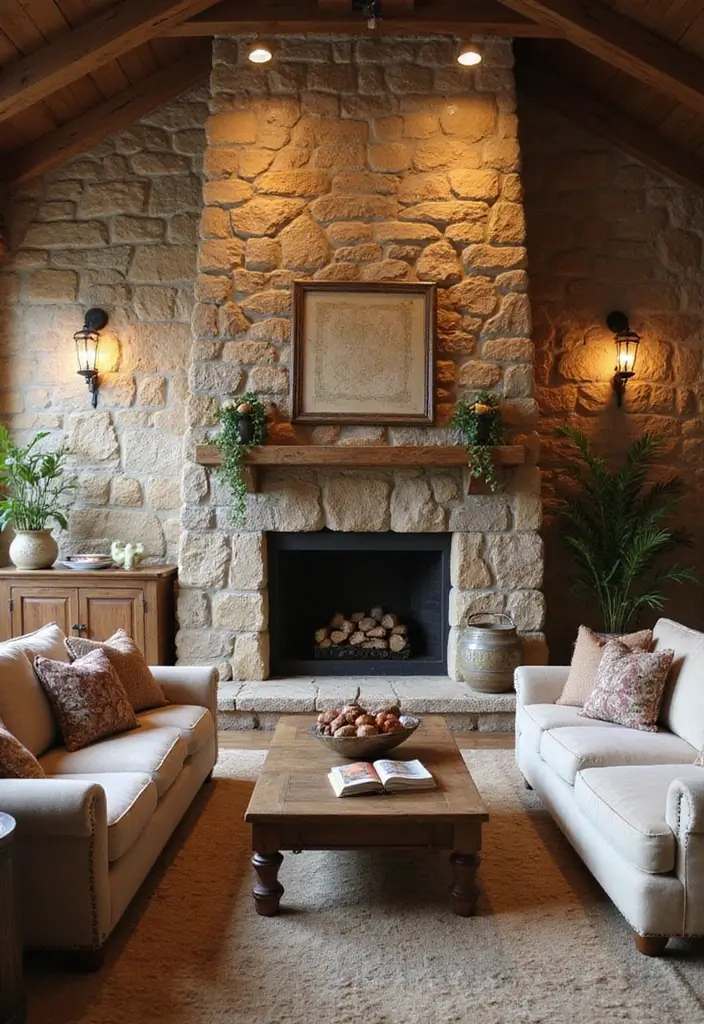 30 Interior Stone Wall Ideas for a Natural Elegant Touch 1 30 Interior Stone Wall Ideas for a Natural Elegant Touch - 1. Rustic Fieldstone Living Room