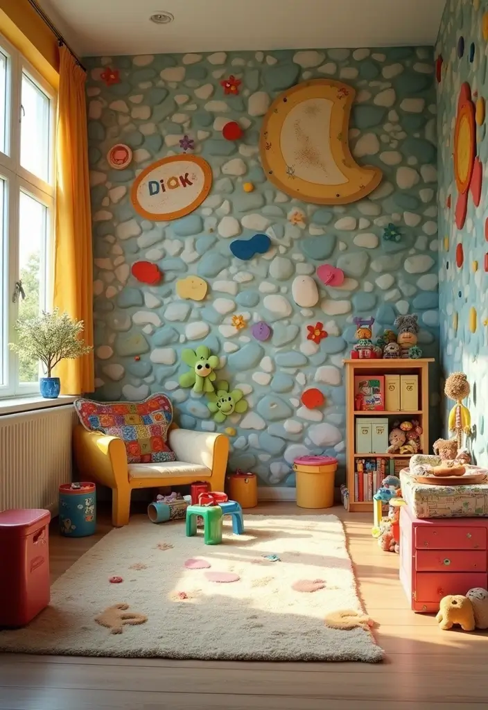 30 Interior Stone Wall Ideas for a Natural Elegant Touch 72 30 Interior Stone Wall Ideas for a Natural Elegant Touch - 12. Playful Stone Wall in Kids' Room
