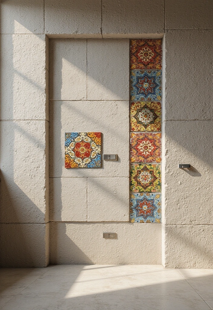 30 Interior Stone Wall Ideas for a Natural Elegant Touch 79 30 Interior Stone Wall Ideas for a Natural Elegant Touch - 13. Stone Wall with Artistic Tile Inserts