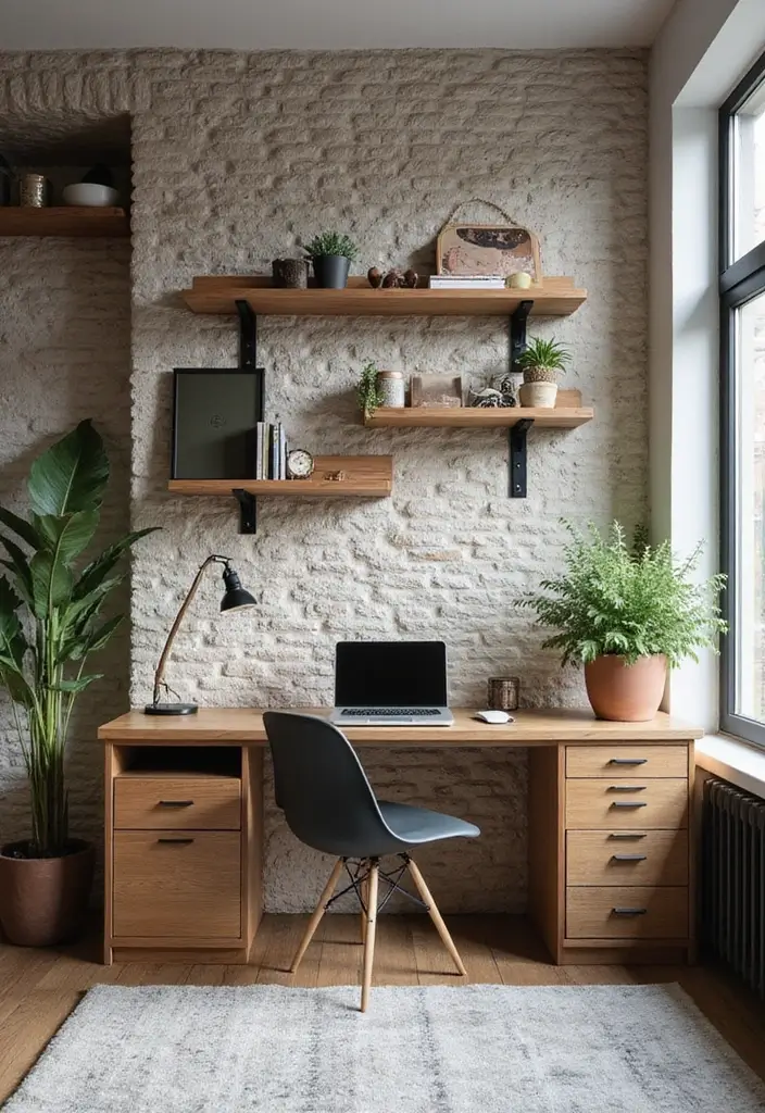 30 Interior Stone Wall Ideas for a Natural Elegant Touch 91 30 Interior Stone Wall Ideas for a Natural Elegant Touch - 15. Multi-Functional Stone Wall in Home Office