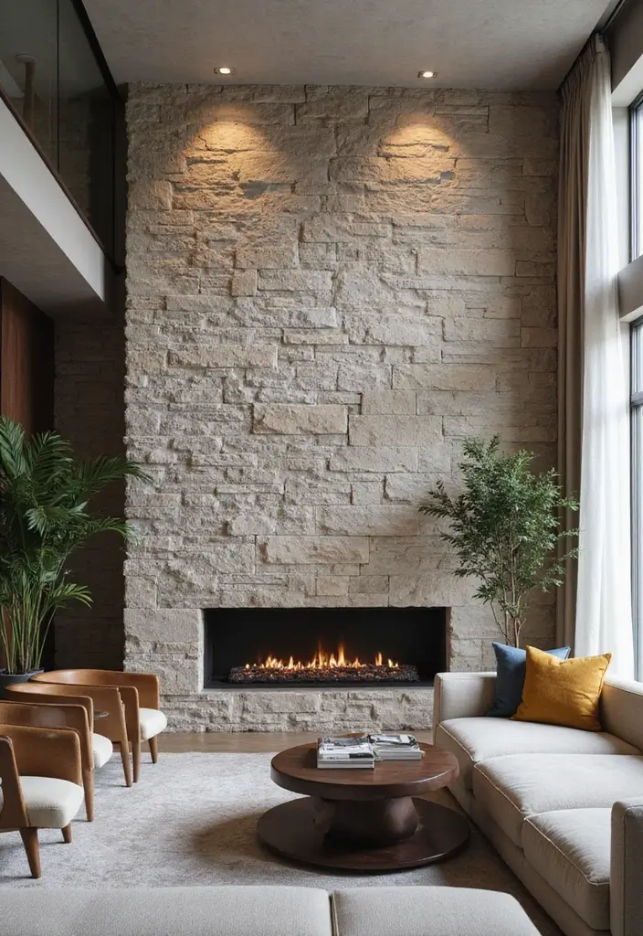 30 Interior Stone Wall Ideas for a Natural Elegant Touch 105 30 Interior Stone Wall Ideas for a Natural Elegant Touch - 17. Contemporary Stacked Stone Wall