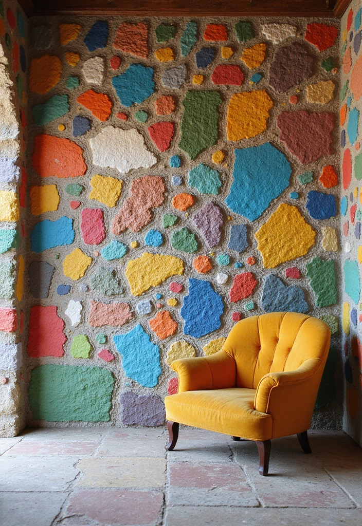 30 Interior Stone Wall Ideas for a Natural Elegant Touch 119 30 Interior Stone Wall Ideas for a Natural Elegant Touch - 19. Colorful Mosaic Stone Wall