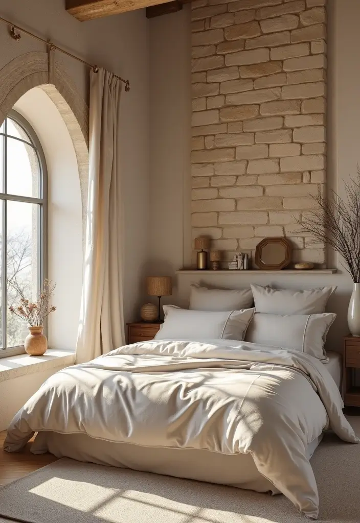 30 Interior Stone Wall Ideas for a Natural Elegant Touch 15 30 Interior Stone Wall Ideas for a Natural Elegant Touch - 3. Cozy Bedroom with Stone Feature Wall