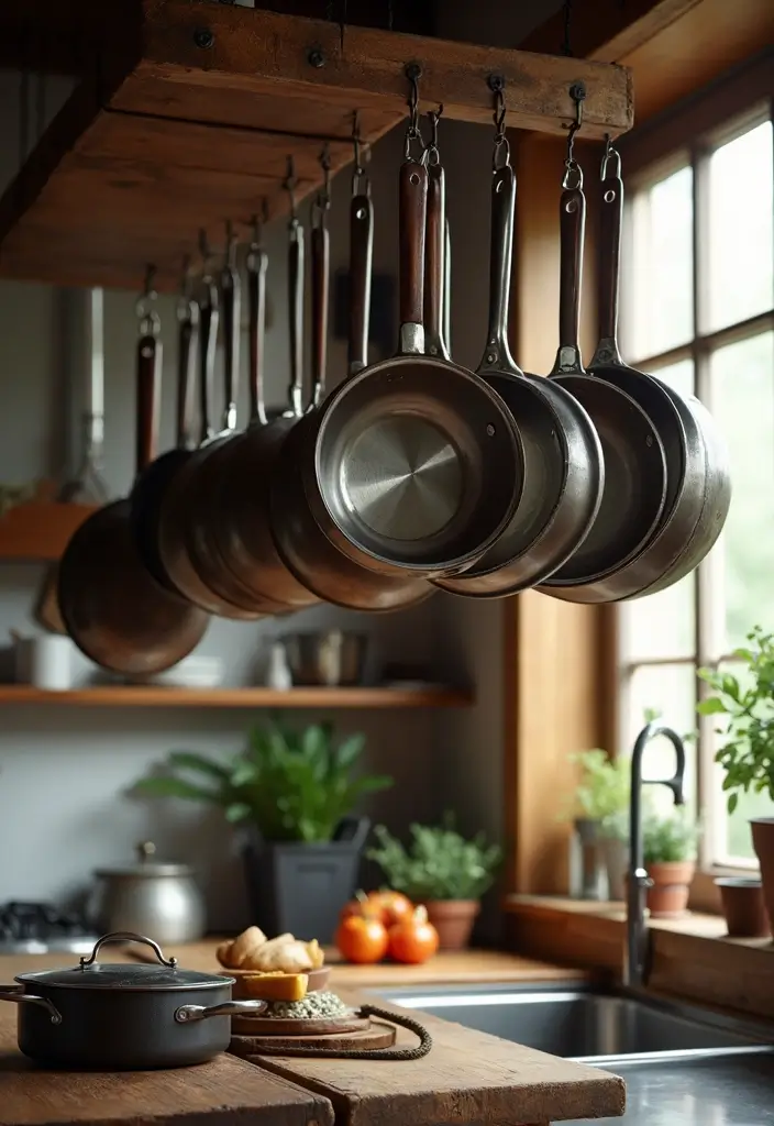 30 Kitchen Storage Ideas to Maximize Space and Style - 18. Hanging Pot Racks