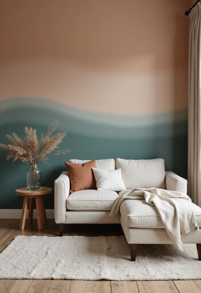 30 Living Room Feature Wall Ideas That Wow Instantly - 15. Ombre Painted Wall