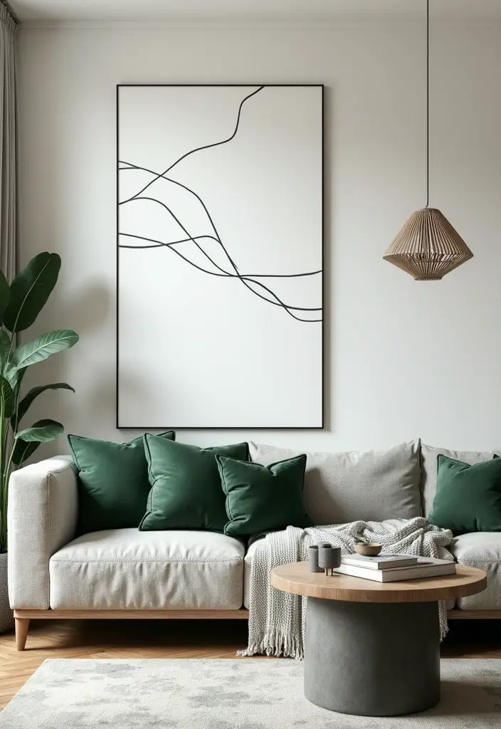 30 Living Room Feature Wall Ideas That Wow Instantly - 21. Minimalist Line Art