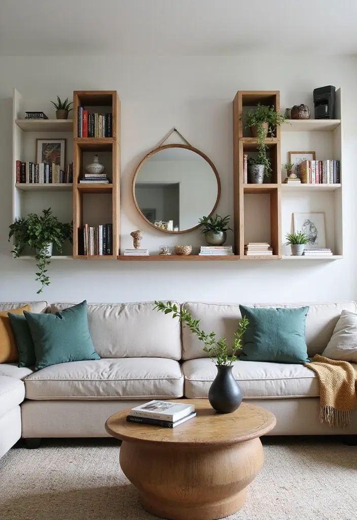 30 Living Room Feature Wall Ideas That Wow Instantly - 29. Multi-Functional Shelving