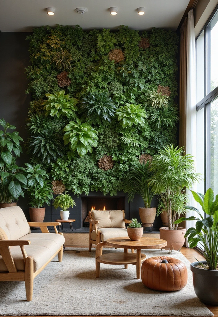 30 Living Room Feature Wall Ideas That Wow Instantly - 3. Vertical Garden Wall