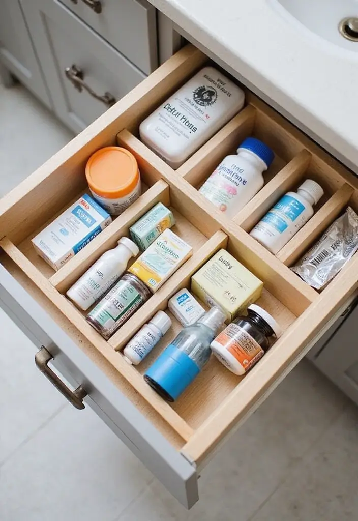 30 Medicine Storage Ideas That Are Safe and Organized - 24. Bathroom Drawer Inserts