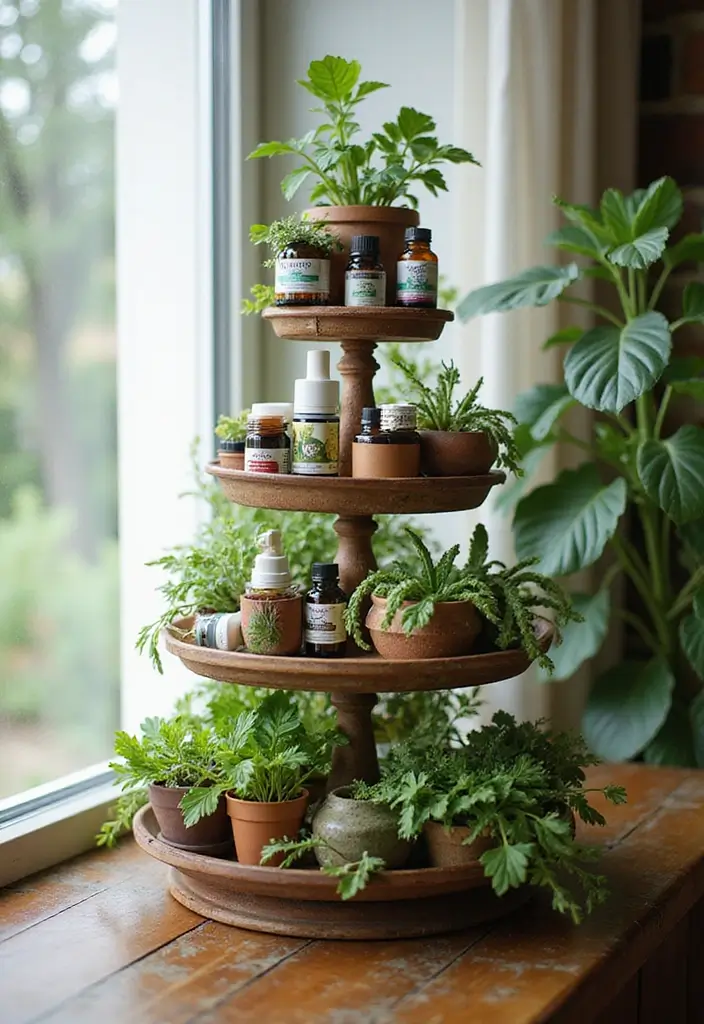 30 Medicine Storage Ideas That Are Safe and Organized - 7. Tiered Plant Stands