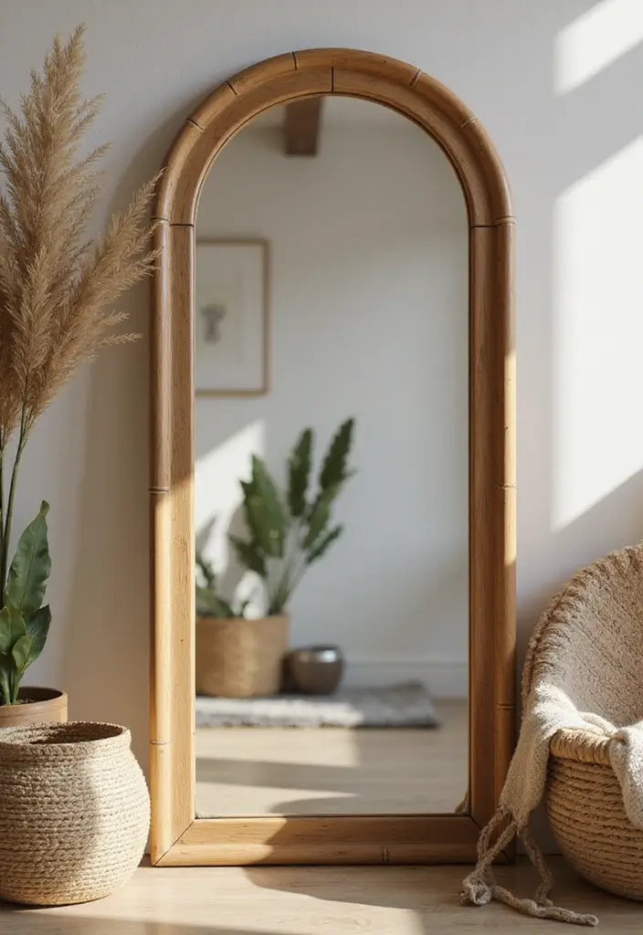 30 Mirror Wall Ideas to Brighten and Expand Any Room 28. Mirrors with Frames of Natural Materials