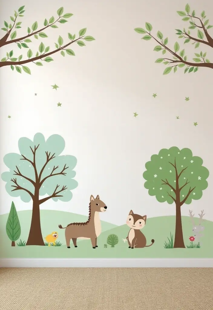 30 Nursery Wall Ideas That Are Cute, Calm, and Creative - 1. Woodland Wonders