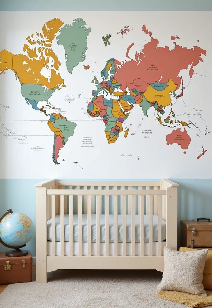 30 Nursery Wall Ideas That Are Cute, Calm, and Creative - 16. Travel-Themed Exploration