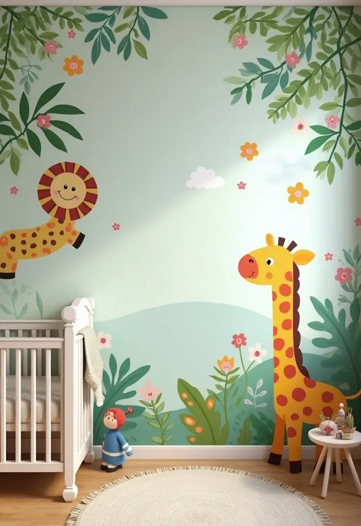 30 Nursery Wall Ideas That Are Cute, Calm, and Creative - 17. Playful Animal Kingdom