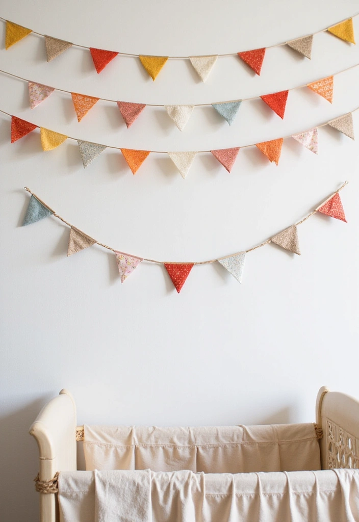 30 Nursery Wall Ideas That Are Cute, Calm, and Creative - 22. Colorful Bunting and Garlands