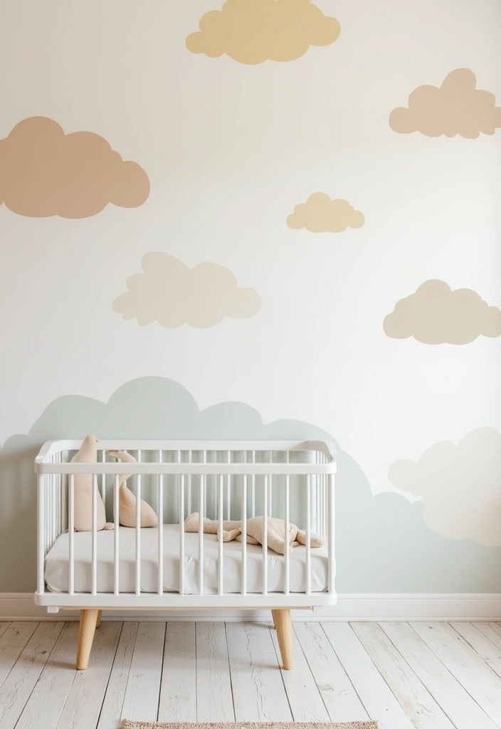 30 Nursery Wall Ideas That Are Cute, Calm, and Creative - 28. Soft Cloud Murals