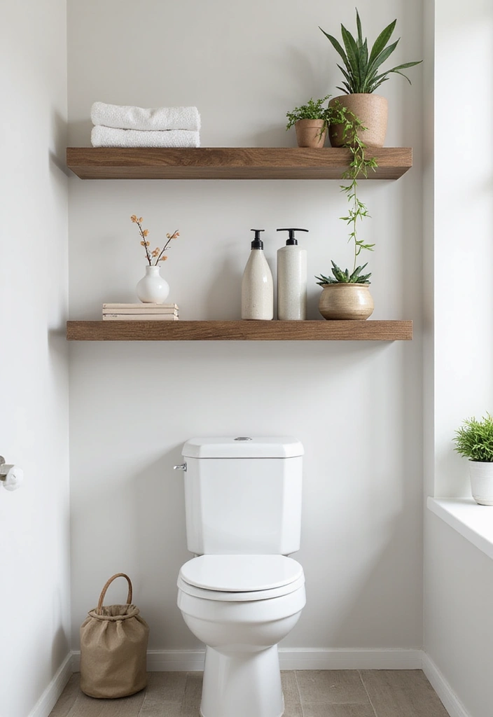 30 Over-the-Toilet Storage Ideas That Are Smart and Stylish - 1. Classic Floating Shelves