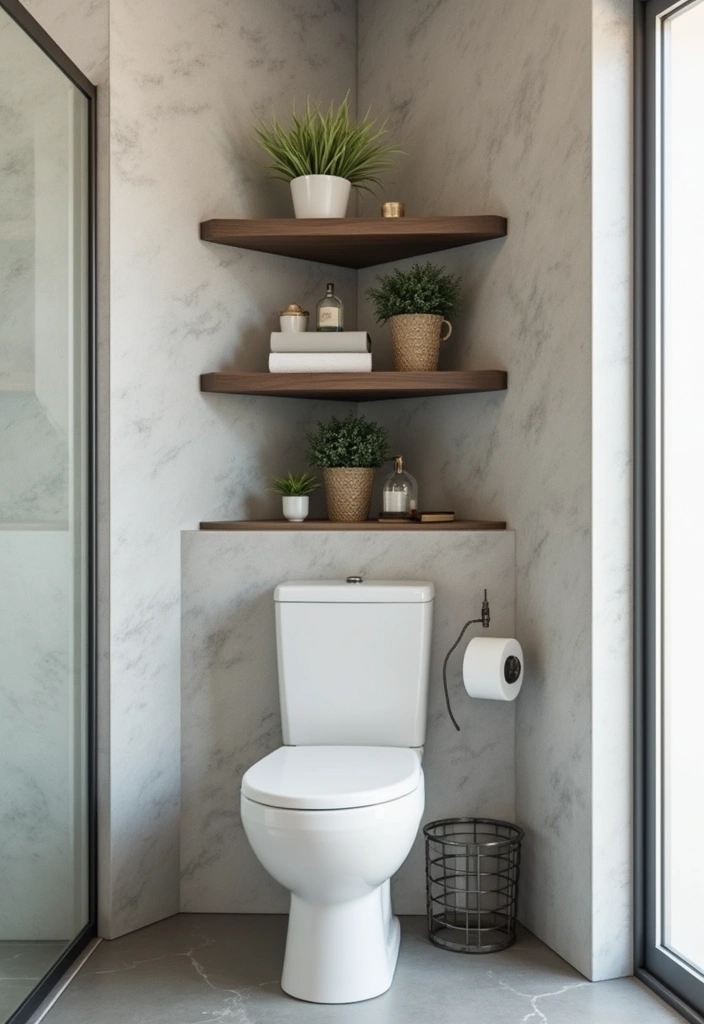 30 Over-the-Toilet Storage Ideas That Are Smart and Stylish - 14. Corner Shelving Unit