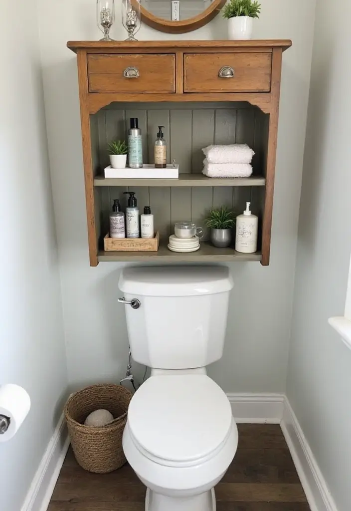 30 Over-the-Toilet Storage Ideas That Are Smart and Stylish - 18. Repurposed Furniture