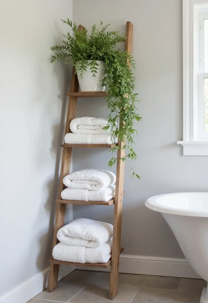 30 Over-the-Toilet Storage Ideas That Are Smart and Stylish - 19. Chic Storage Ladder