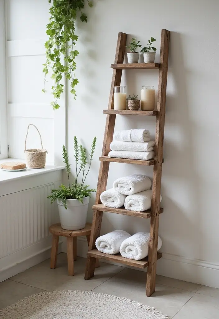 30 Over-the-Toilet Storage Ideas That Are Smart and Stylish - 2. Stylish Ladder Shelf