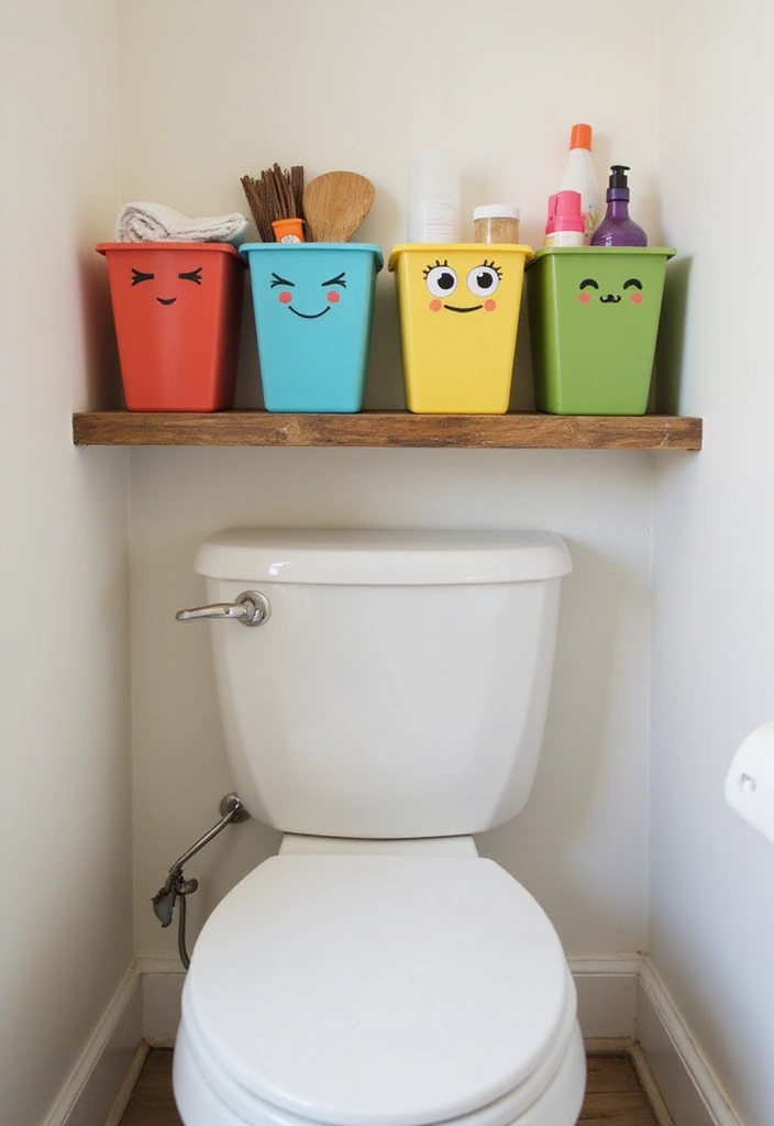 30 Over-the-Toilet Storage Ideas That Are Smart and Stylish - 28. Fun Themed Containers