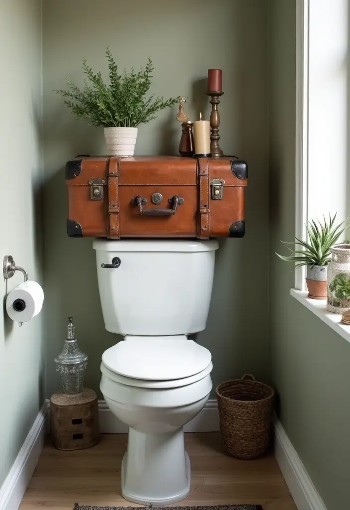 30 Over-the-Toilet Storage Ideas That Are Smart and Stylish - 3. Vintage Suitcase Storage