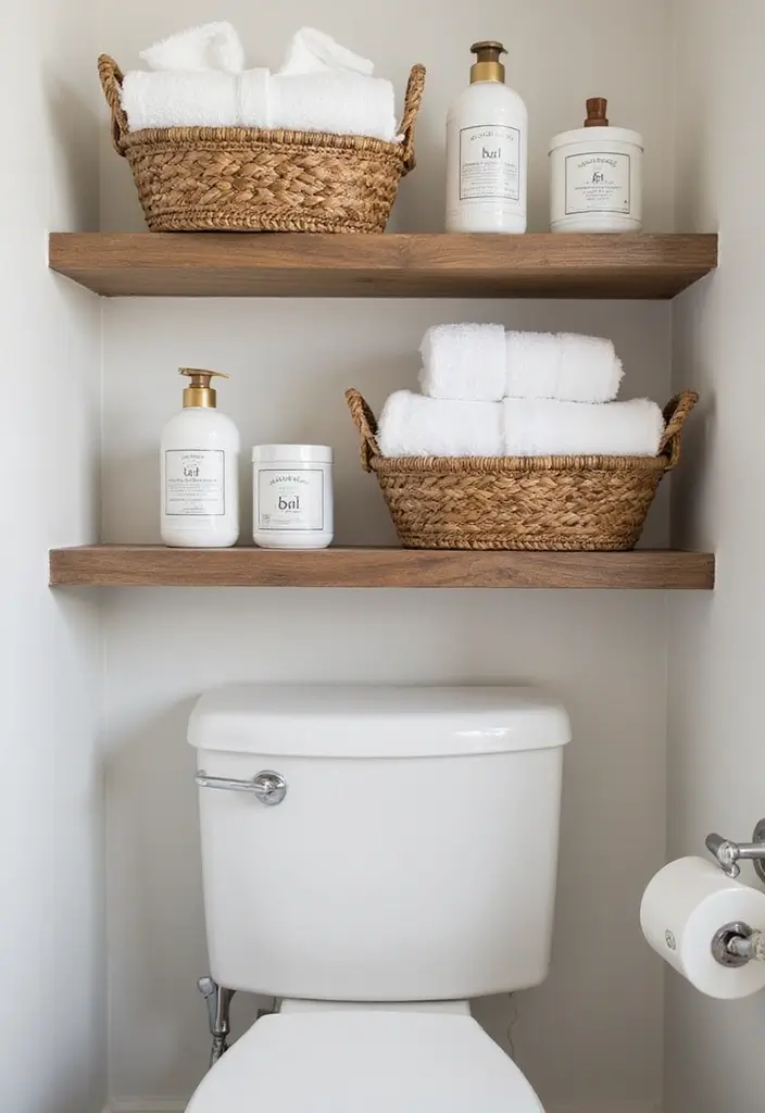 30 Over-the-Toilet Storage Ideas That Are Smart and Stylish - 4. Decorative Baskets