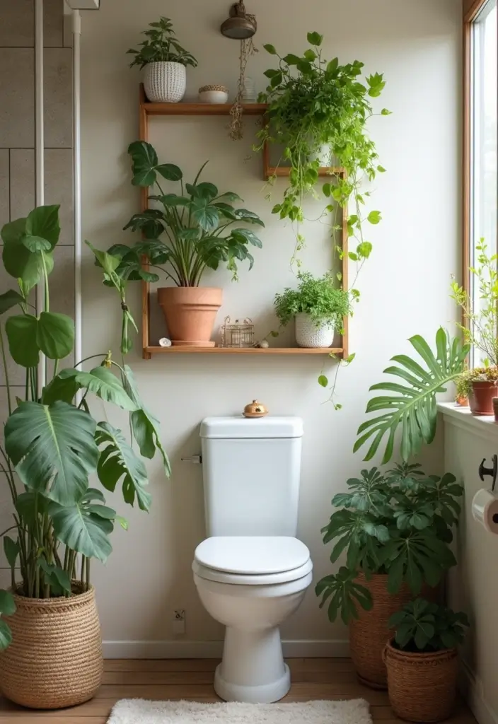 30 Over-the-Toilet Storage Ideas That Are Smart and Stylish - 6. Hanging Plants