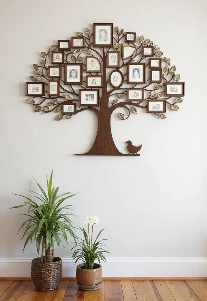 30 Photo Frame Wall Ideas for a Personalized Home Gallery - 14. Family Tree Design
