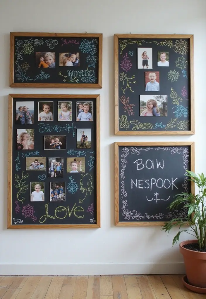 30 Photo Frame Wall Ideas for a Personalized Home Gallery - 23. Chalkboard Frames