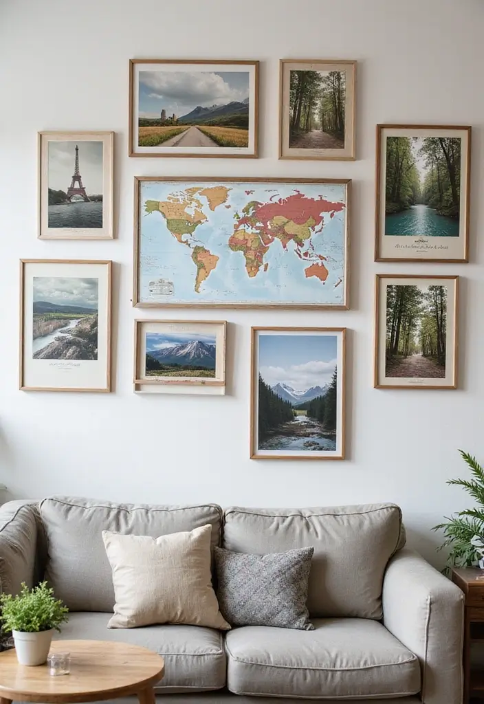 30 Photo Frame Wall Ideas for a Personalized Home Gallery - 27. Destination Dreams