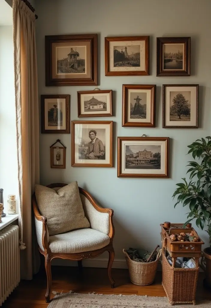 30 Photo Frame Wall Ideas for a Personalized Home Gallery - 5. Vintage Charm
