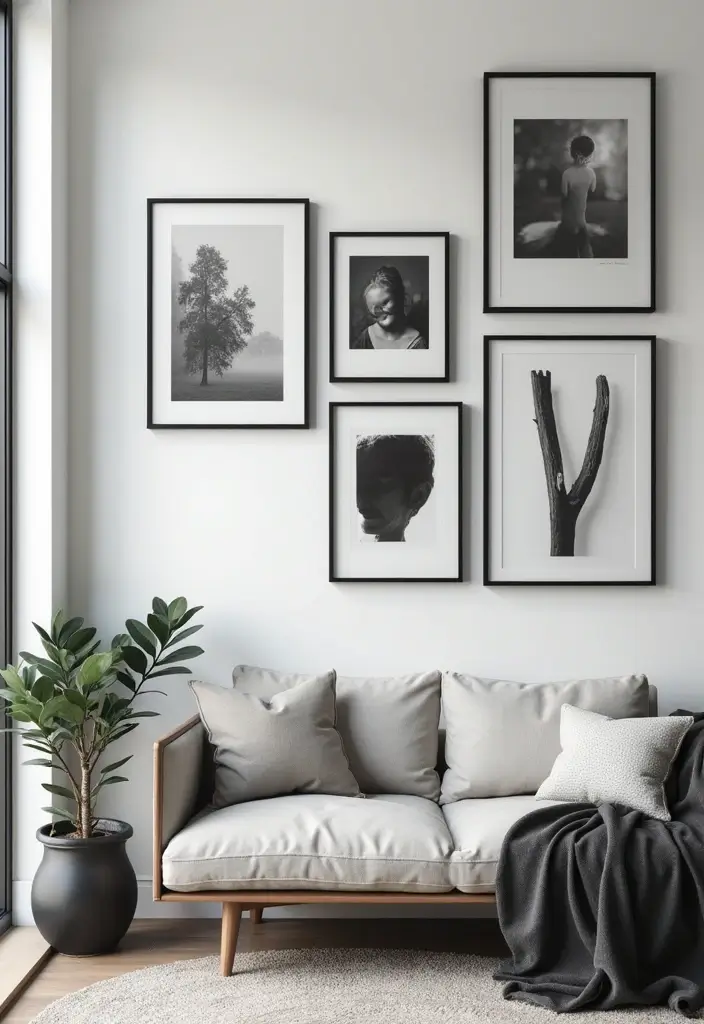 30 Photo Frame Wall Ideas for a Personalized Home Gallery - 6. Monochrome Magic