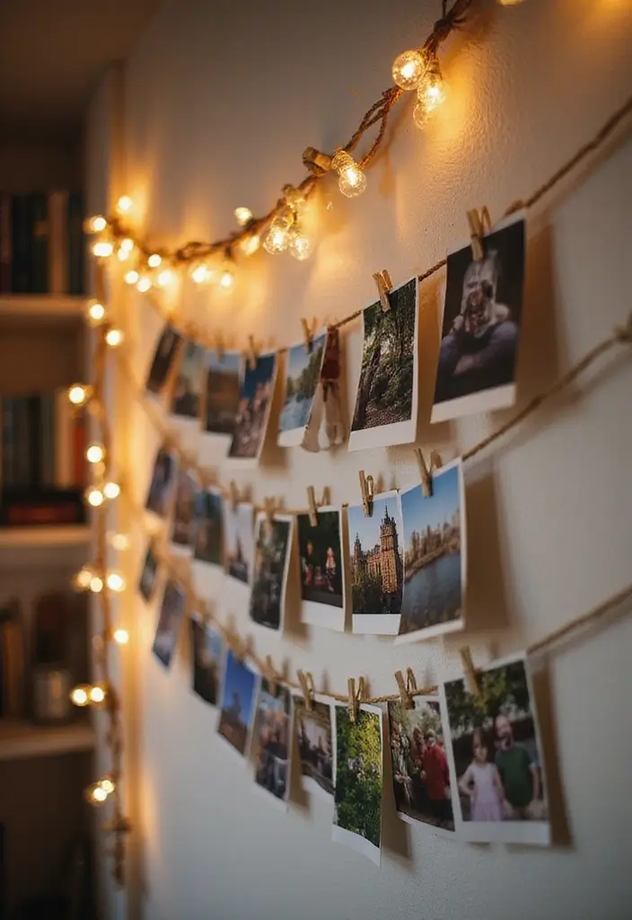 30 Photo Storage Ideas to Protect Your Precious Memories - 7. Hanging Photo Display with Clips