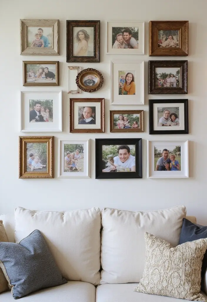 30 Picture Wall Ideas to Transform Any Blank Space 29 30 Picture Wall Ideas to Transform Any Blank Space - 5. Art Collage with Personal Touch