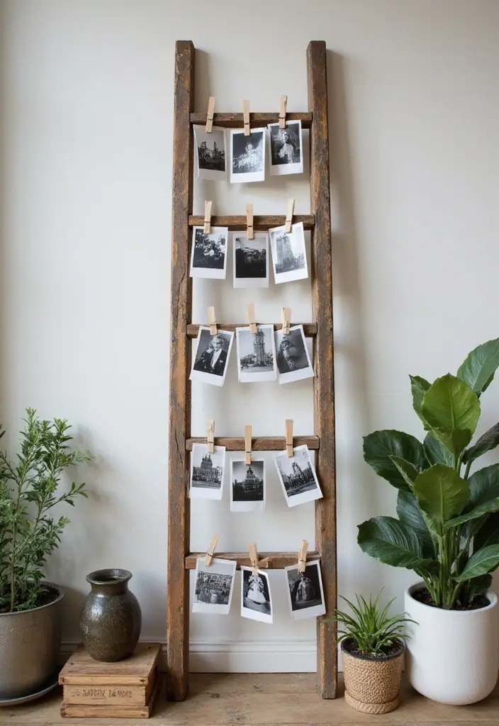 30 Polaroid Wall Ideas That Are Cute and Aesthetic - 4. Ladder Display