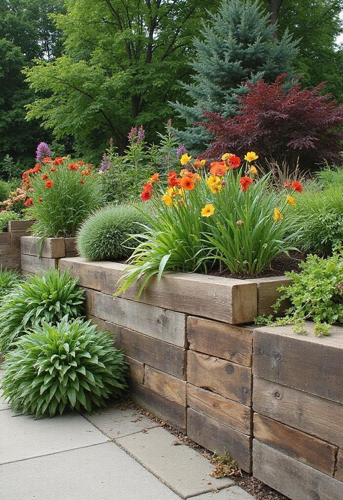 30 Retaining Wall Ideas That Combine Function and Beauty - 1. Upcycled Timber Walls