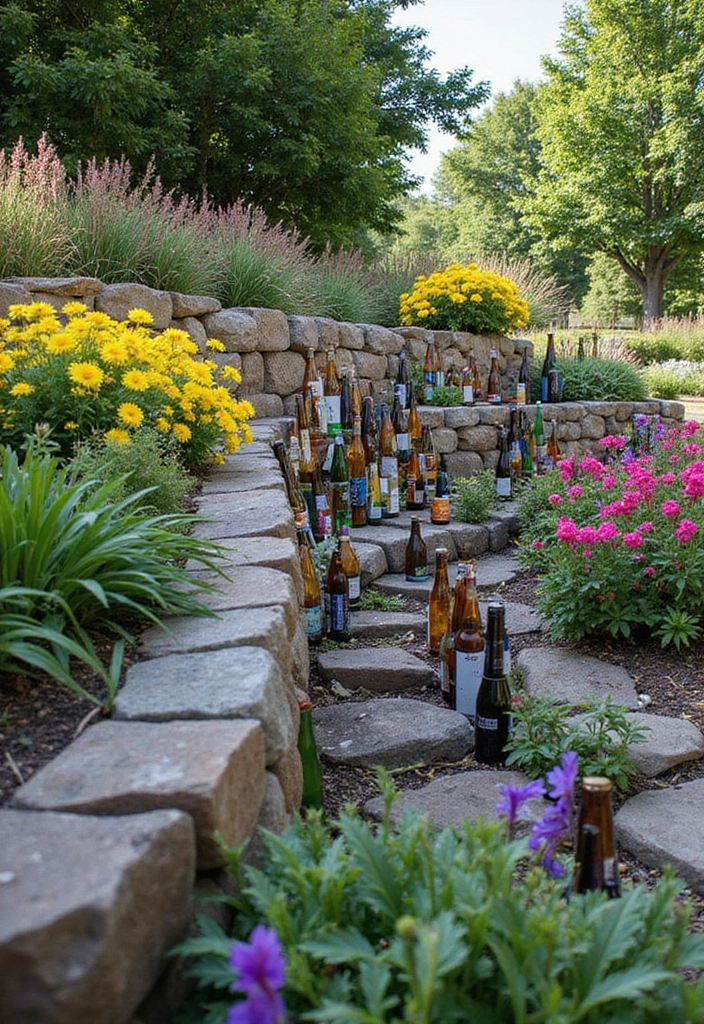 30 Retaining Wall Ideas That Combine Function and Beauty - 11. Glass Bottle Walls