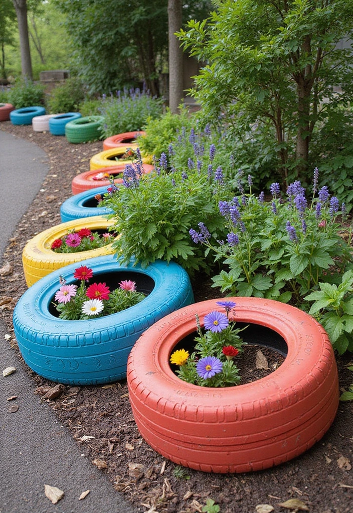 30 Retaining Wall Ideas That Combine Function and Beauty - 14. Recycled Tire Walls