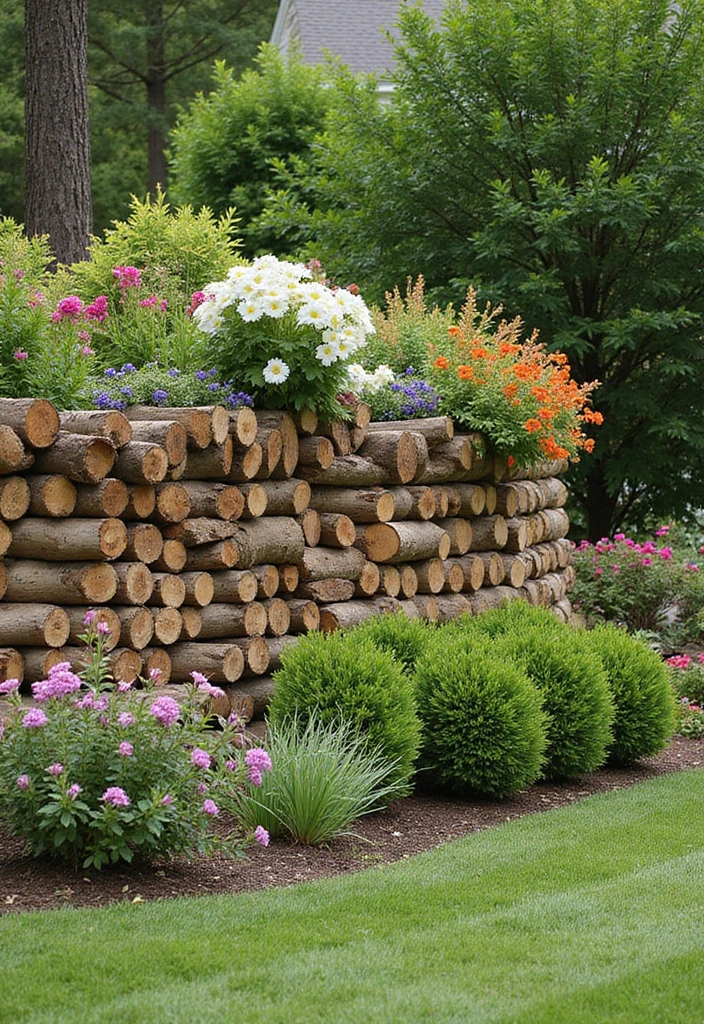 30 Retaining Wall Ideas That Combine Function and Beauty - 16. Eco-Friendly Log Walls