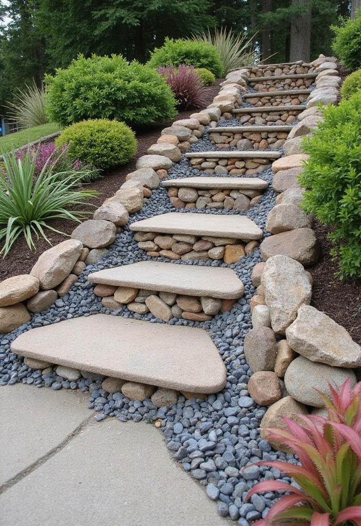 30 Retaining Wall Ideas That Combine Function and Beauty - 2. Stone and Pebble Art