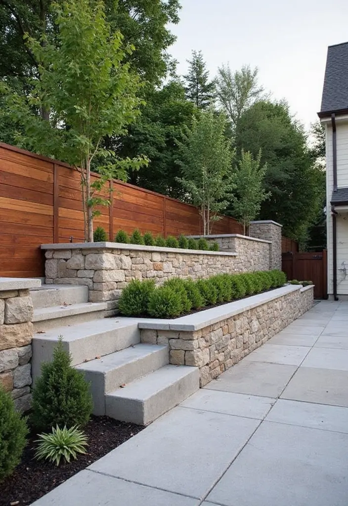 30 Retaining Wall Ideas That Combine Function and Beauty - 20. Hybrid Material Walls